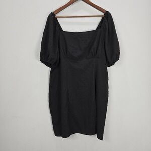 Mini Dress 1X Black Swiss Dot Puff Sleeve Cottagecore‎ Milkmaid Country Praire